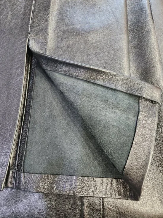 💋CHIC & STYLISH!💋100% Genuine Leather High Waist Slit Hem Flare Pants in Black - Picture 11 of 16